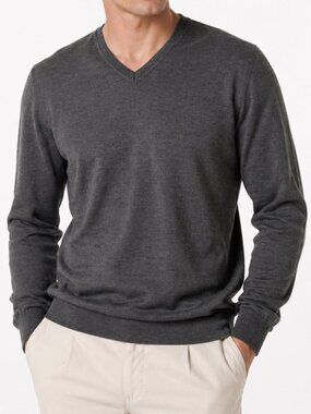 HUGO BOSS Wool V Neck Sweater Gray XL